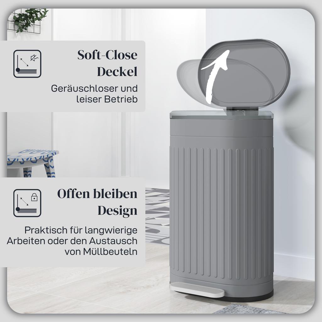 30L Metal Kitchen Bin, with Soft-Close Lid - Grey