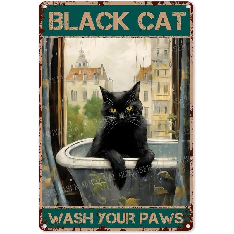 Vintage Cat Metal Plate, Rectangular Iron Wall Art Bar Decor