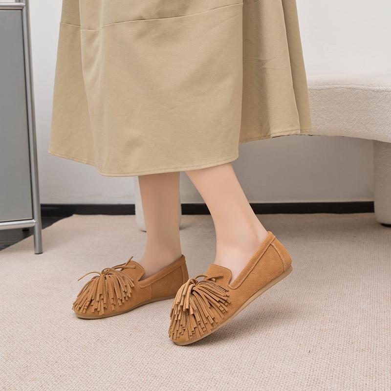 Women's Flat Shoes Genuine Leather Tassel Women's Loafers Large Size Ballet Mary Jane Shoes for Women