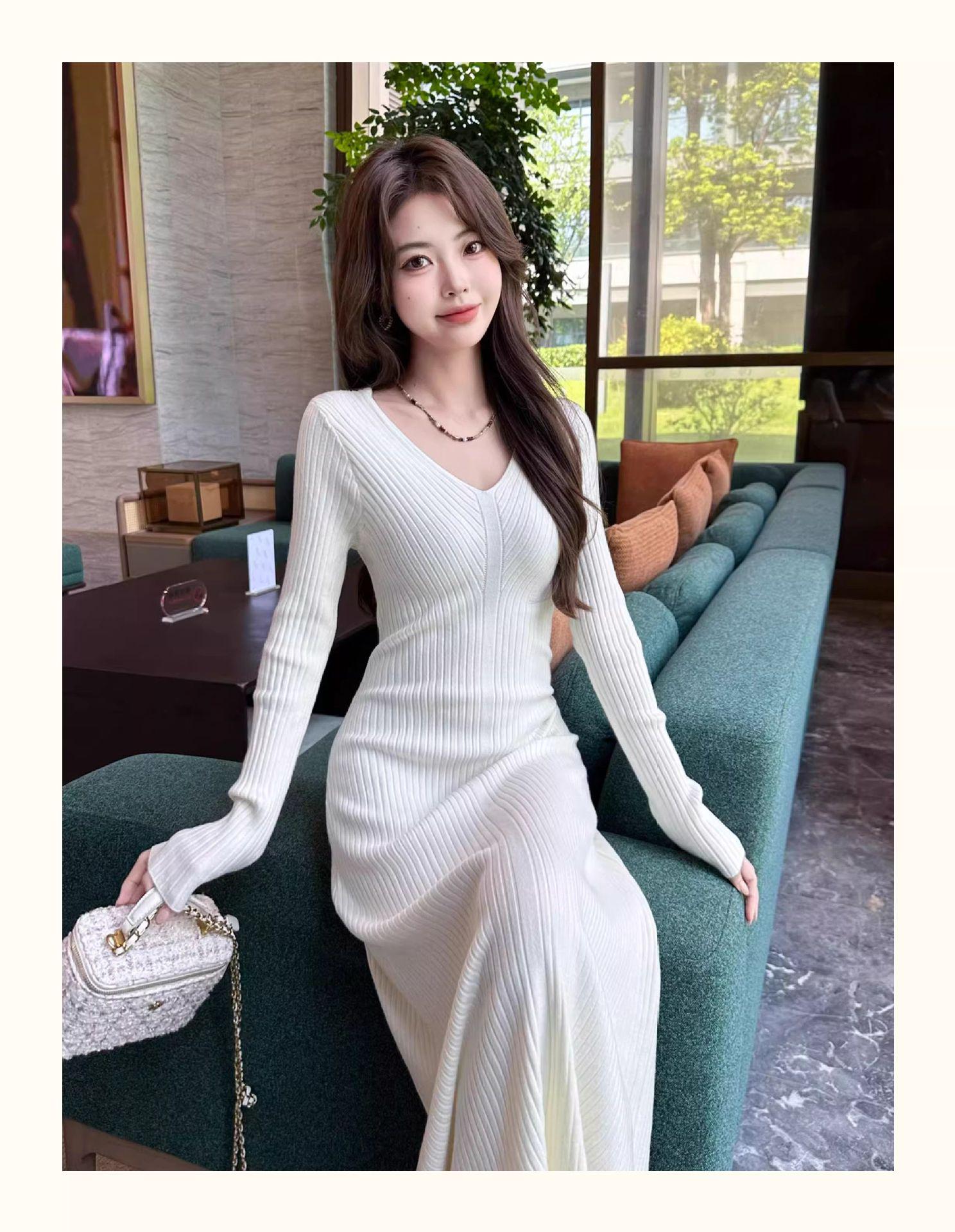 

Spring 2026 Women s Elegant Slimming Knit Dress - Perfect Base Layer or Inner Layer for Coats One Size білий