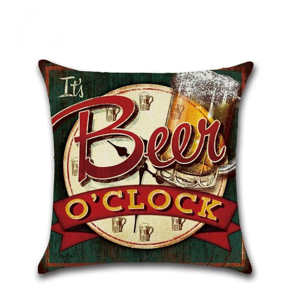 Vintage Beer Bottle Cartoon Pillow Case Alphabet Beer Printed Throw Pillow Vintage Home Decorative  Linen Cushion Cover