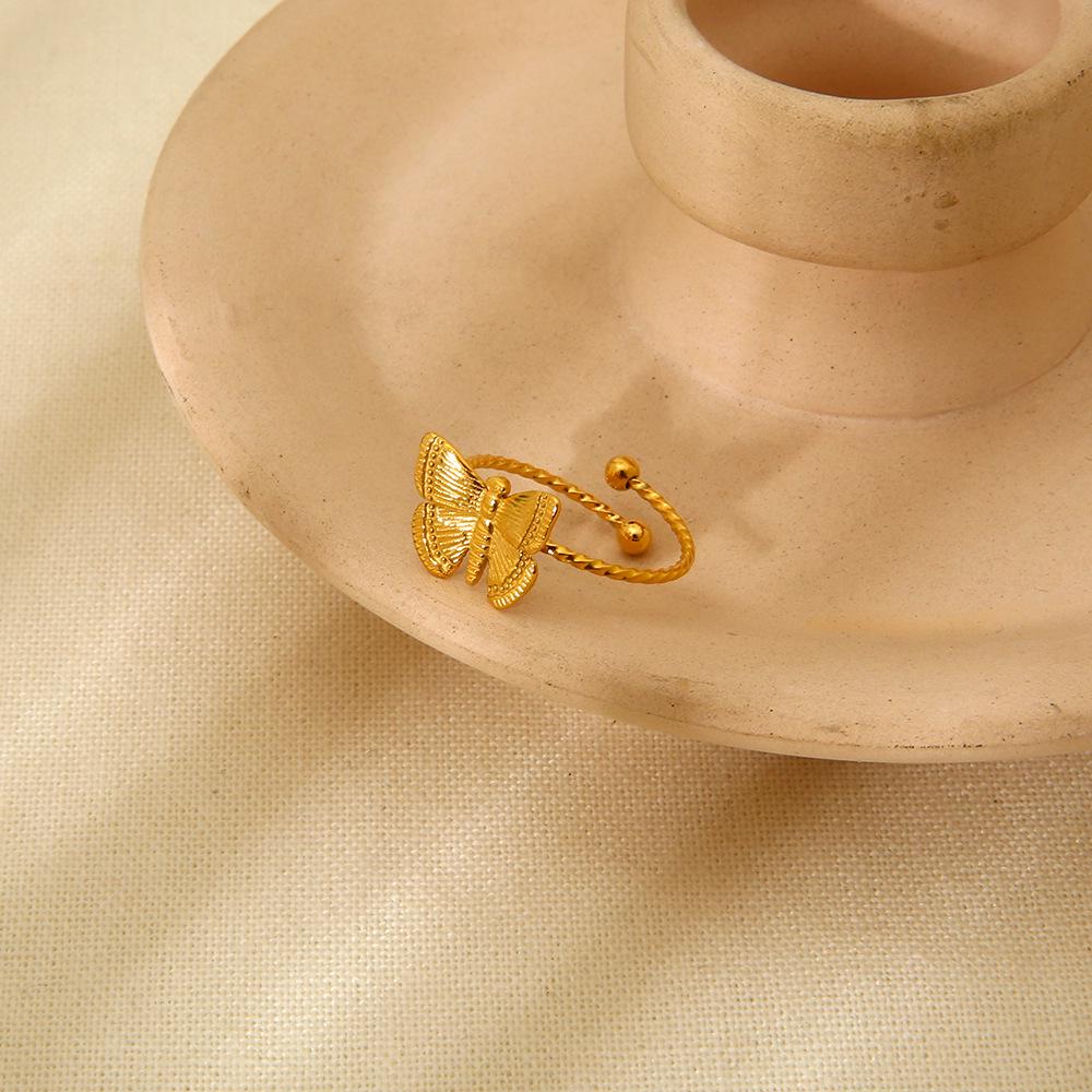 18K Gold-Plated Butterfly Adjustable Ring - Versatile & Waterproof