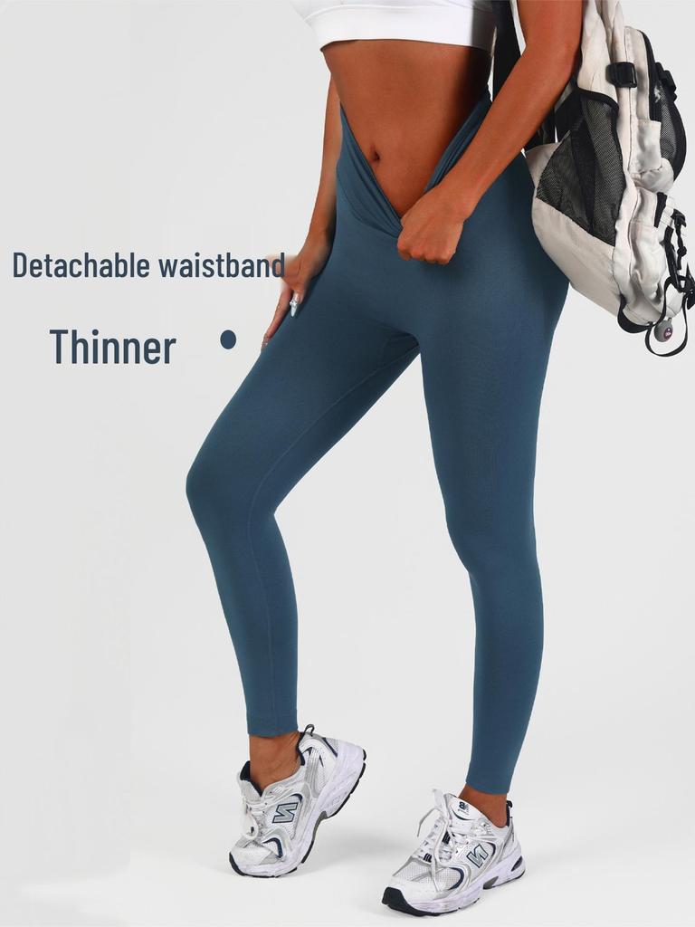 Women's High-Waist Seamless Slim-Fit Peach-Enhancing Fitness Leggings with Separate Waistband for Cycling.