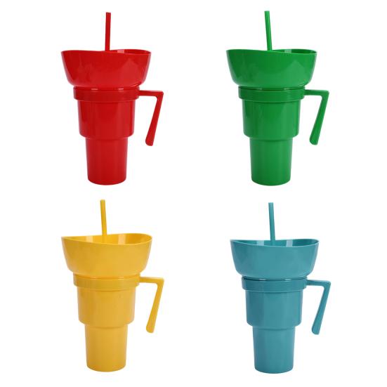 Snack And Drink Cup Reusable Popcorn Holder with Straw Leak-proof