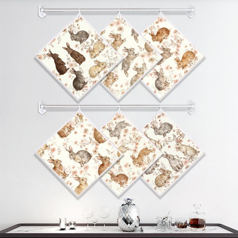 6PCS Cleaning Dishcloths Reusable Kitchen Dish Towels Rabbit Pattern Dishcloth Absorbent Lint Free Cloth Washable Duster Rags Tea Towels