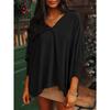 Women V Neck Long Sleeve Smocked Cuff Pleated Casual Blouse