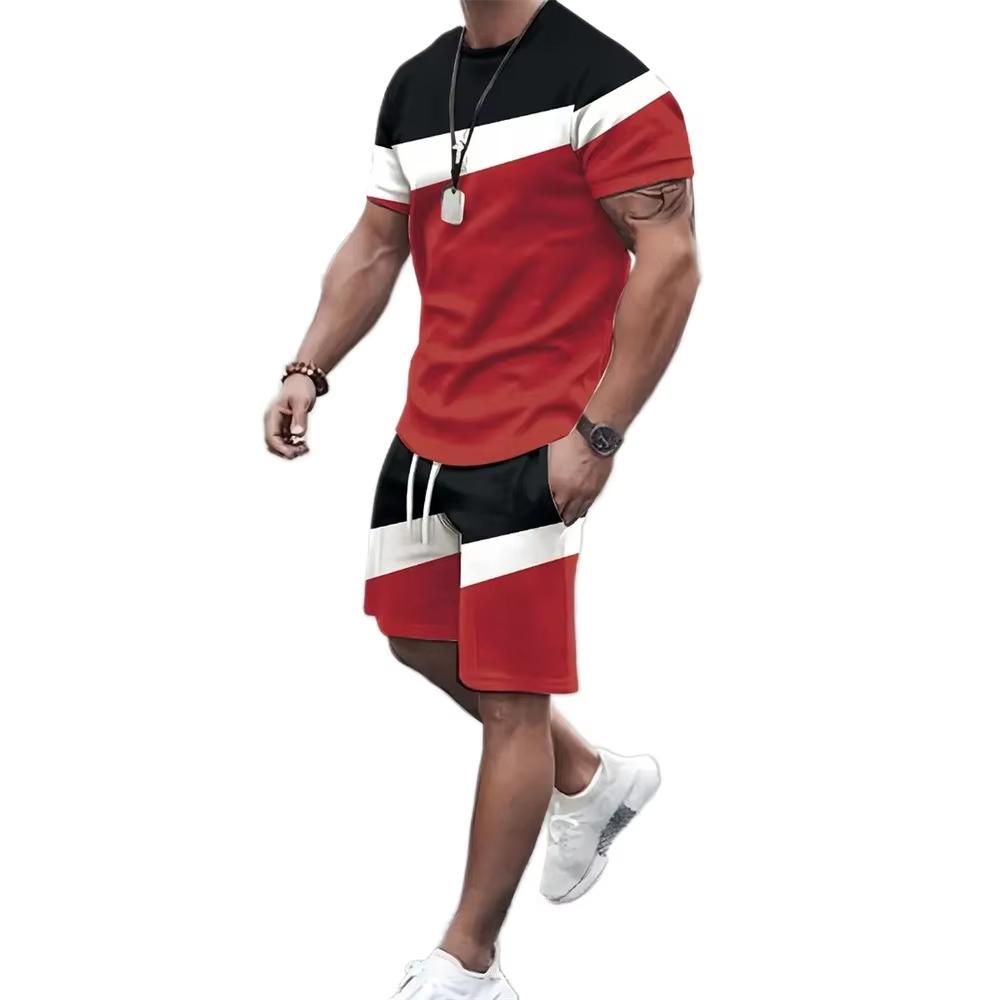New Casual 3D Digital Printed Short Sleeved Shorts Comfortable Set for Men, 2-piece Set, Fashionable, Lightweight, Breathable