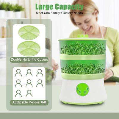 110V Soy Bean Sprout Machine Double Layers Mung Bean Sprout Growing Kit, Intelligent Bean Sprouts Maker Bean Seed Germination