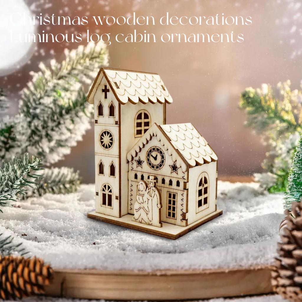 Christmas Glowing Wooden House Decoration Holiday Desktop Decoration Suitable For Holiday Parties And Home Decor Christmas Gifts
