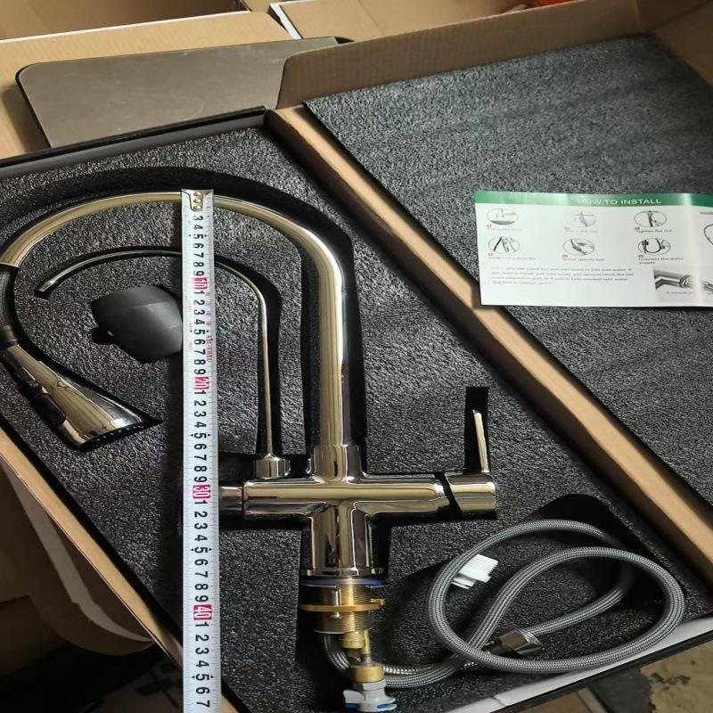 All-Copper 3-in-1 Pull-Out Kitchen Faucet with Hot, Cold, and Pure Water Options