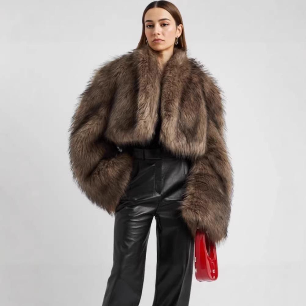 European and American imitation fur short women's ethnic retro jacket large long-sleeved dyed tip top European and American style