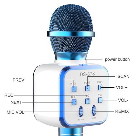 DS878 Wireless Microphone Five Sound Modes Support U Disk/TF Card Metal 4 In 1 Bluetooth-compatible Condenser Mic Music Player for Boys Girls