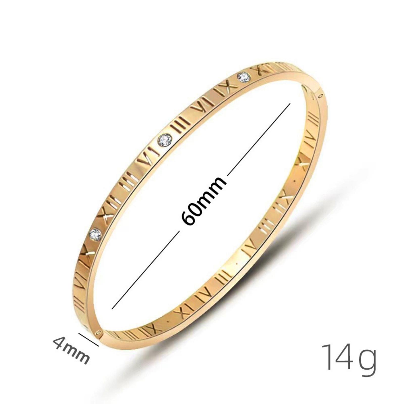 4mm Roman Numeral Bracelet with Zircon Stones Stainless Steel Titanium Steel 304 Vacuum Plated Durable Roman Numeral Design Bangle one size