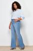 Women's Style Plus Size Light Blue Flare Fit Denim Jeans with Stitching Detail