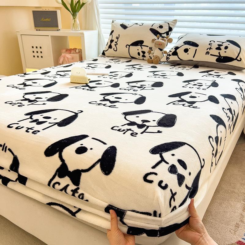 Winter Warm Flannel Fleece Bed Sheet Cartoon Flower Printed Thick Bed Sheets for Winter Single/Queen/King Soft Plush Bed Sheet