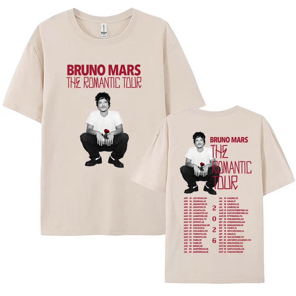 Bruno Mars The Romantic Tour 2026 T-shirt Summer Short Mens Tshirts Streetwear Hip Hop Singer Graphic Print Shirt 100%cotton Couple Matching Outfit