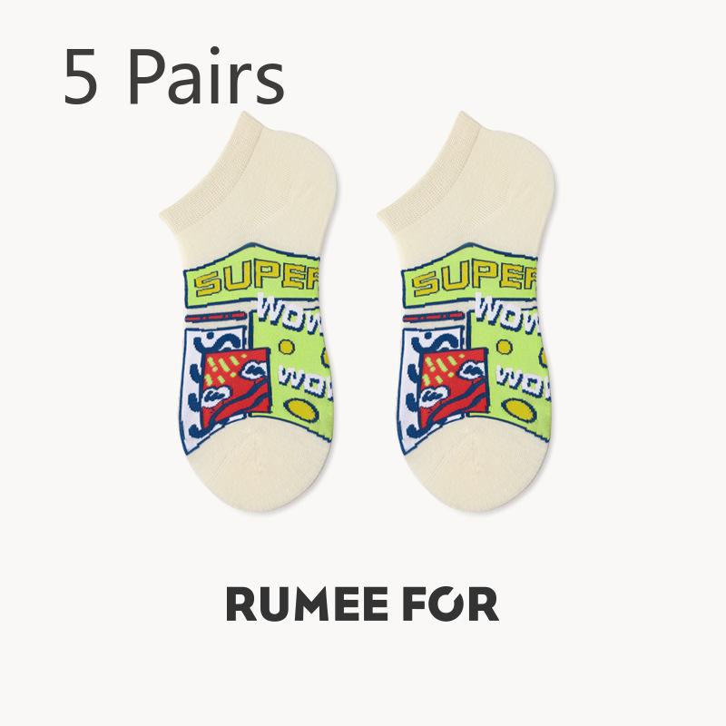 5 Pairs of Female Spring and Autumn Thin Shallow Mouth Low Top Sweat Breathable Cotton Boat Socks