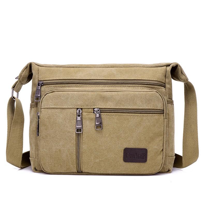 Vintage Canvas Herren Umhängetasche - Verstellbare Riemen, Mehrere Reißverschlusstaschen, Outdoor- und Wander-Schultertasche