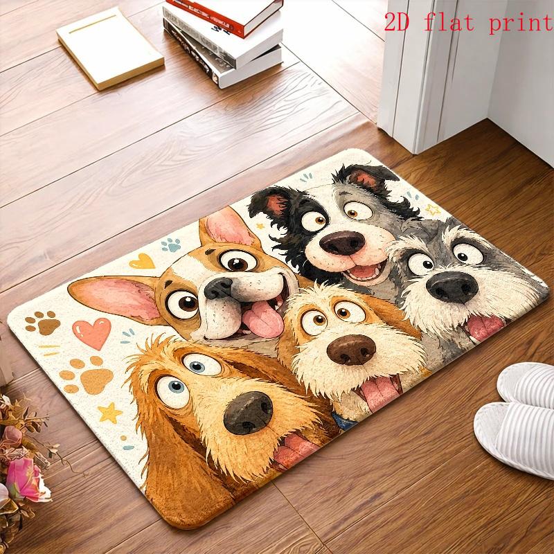 Cute Puppy Floor Mat Suitable for Indoor Use - Soft Flannel Carpet with Adorable Dog, Suitable for Living Room, Bedroom, Bathroom, Kitchen Entrance, F