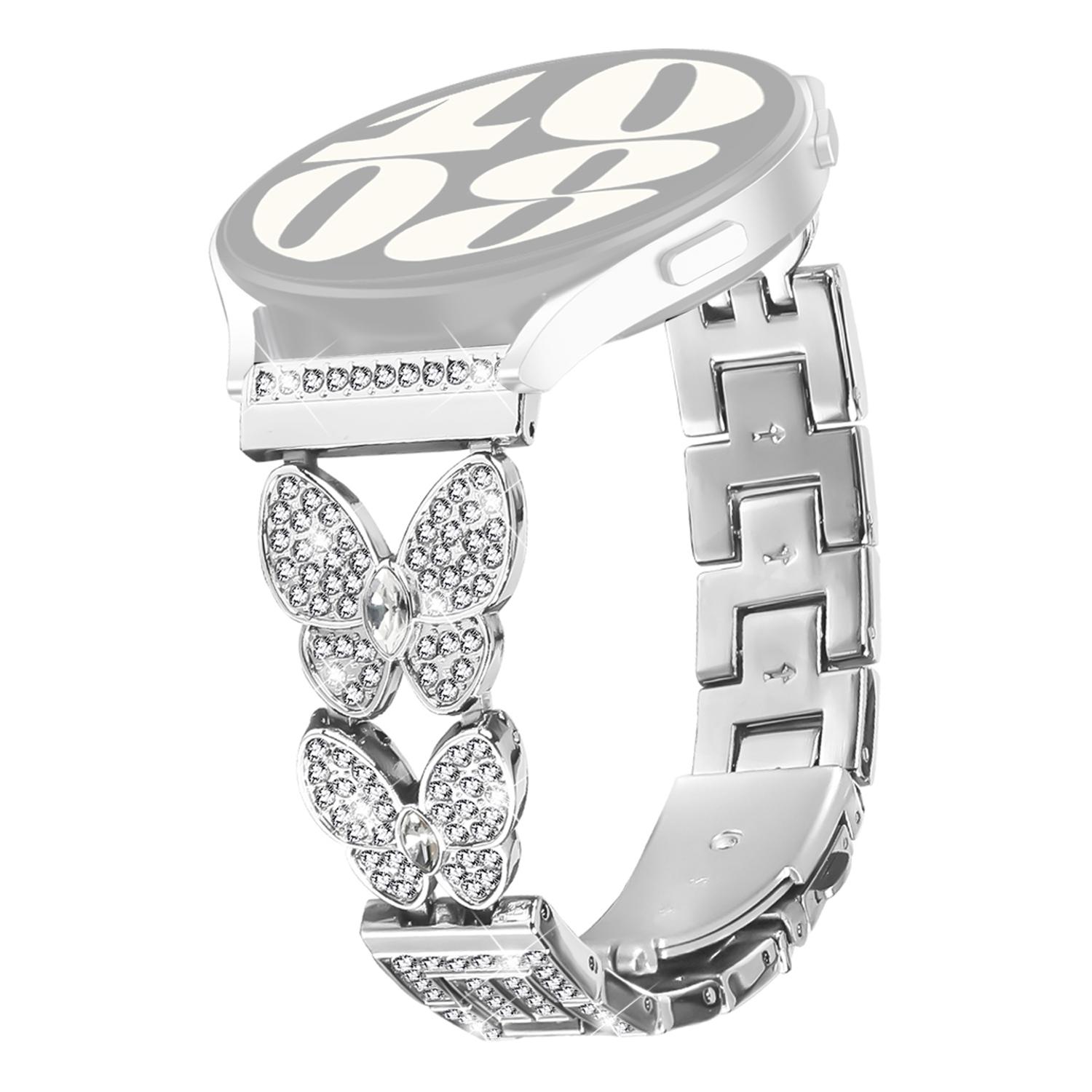 

For Garmin Forerunner 265 Music Band Butterfly Rhinestones Decor Silver Alloy Metal Watch Strap As shown A