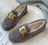 Fashion 2025 Thicken Plush Fur Flats Women Luxury Chains Lambswool Loafers Tweed Shoes Ladies Winter Warm Cotton Wool Mocasines Femmes