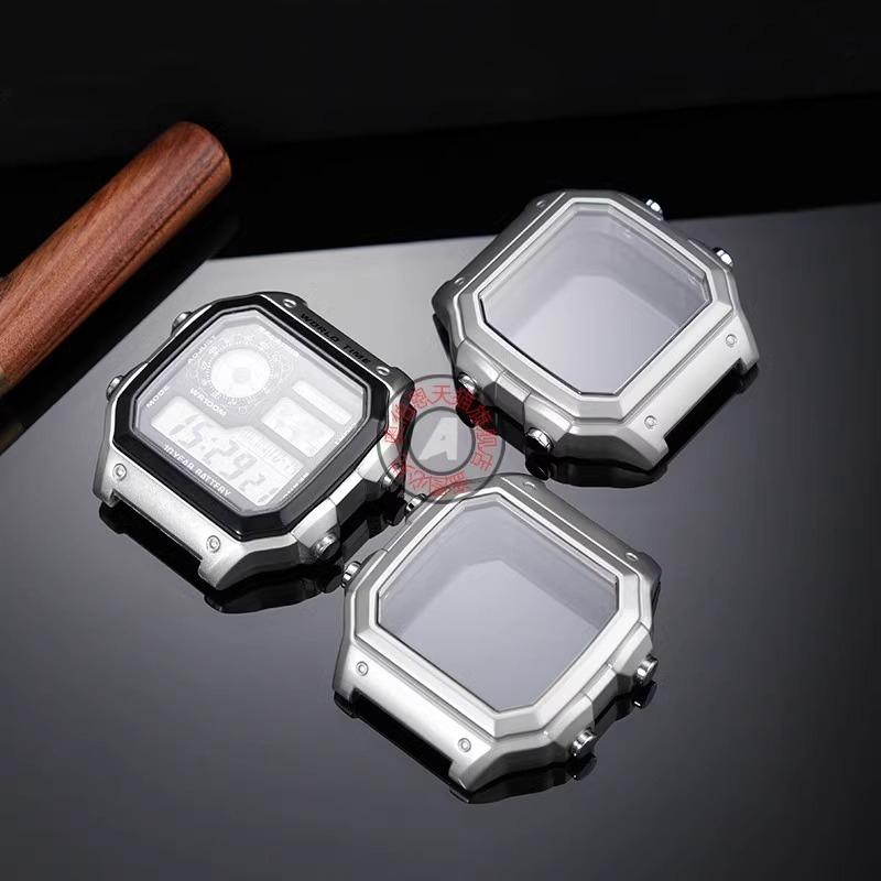 For Casio AE1200 AE-1200 Mod Kit Metal Watch Case Bracelet Sealing Ring 304 Stainless Steel Watchband Case Woven Nylon Strap