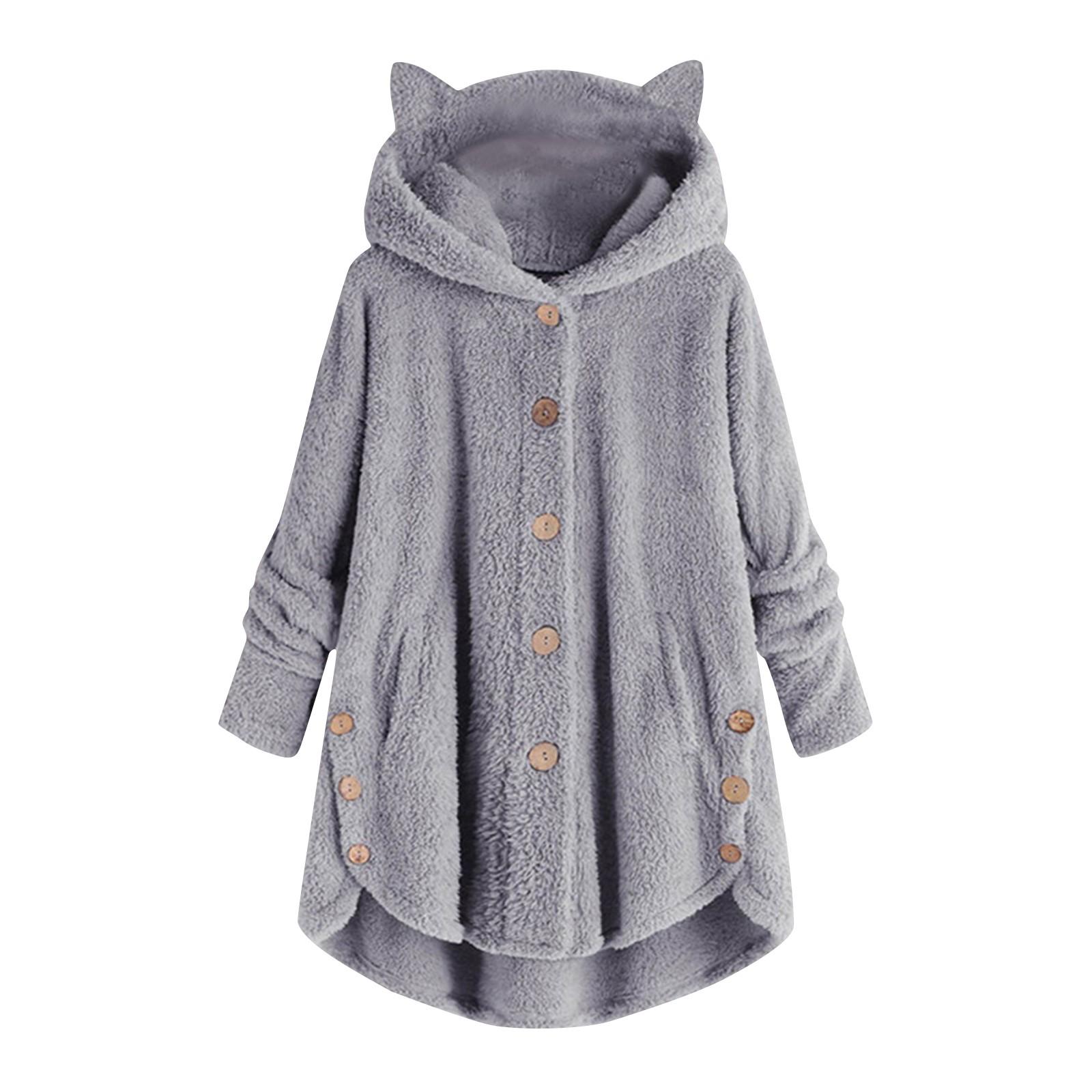 

Женская зимняя куртка из двухстороннего флиса, плюшевая, повседневная, свободная, с капюшоном, на пуговицах, свитер XXXXXL светло-серый