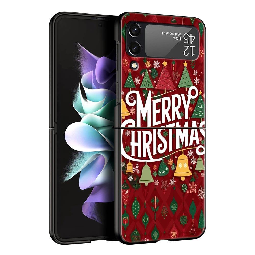 Merry Christmas Hard PC Phone Case For Samsung Galaxy Z Flip 7 6 5 4 Black Cover For Galaxy Z Flip 3 Foldable Fundas Shell Capas