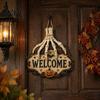 Placa de Loja Estilo Terror Mão de Esqueleto Porta Placa de Boas-Vindas, Decoração Padrão Abóbora Morcego de Halloween, Decoração de Madeira Antiga Desgastada Pendurada na Parede