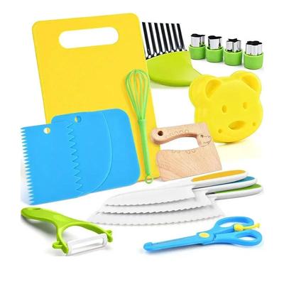 11/13/17PCS Juegos de cocina para niños Cocina real Herramientas de cocina Montessori para niños pequeños Cuchillos seguros para niños de 2/3/4/5/6/7/8 años