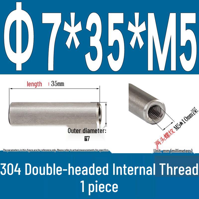 Stainless Steel 304 Double-Ended Threaded Cylindrical Guide Pin with Dual-End Holes