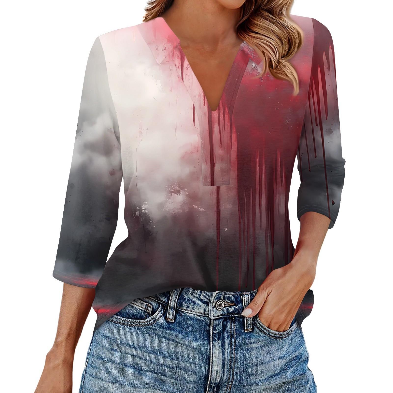 

Женская модная повседневная рубашка с лацканами и рукавами 3/4 с принтом на Хэллоуин, женские топы с V-образным вырезом M