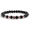 Black Frosted Copper Bead Bracelet with Micro-Inlaid Black Diamond and White Porcelain, Elastic Rope Jewelry for Men and Women.