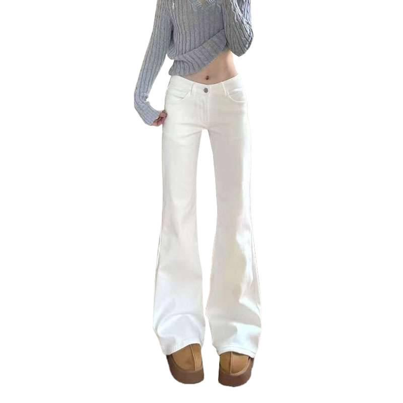 White High-Waisted Wide-Leg Non-Stick Women's Plus-Size Slim-Fit Jeans