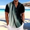 Men's Summer Color-Blocked Short-Sleeve Shirt, Stylish Design, Outdoor Casual Vacation Men's Shirt, Comfortable and Soft Fabric