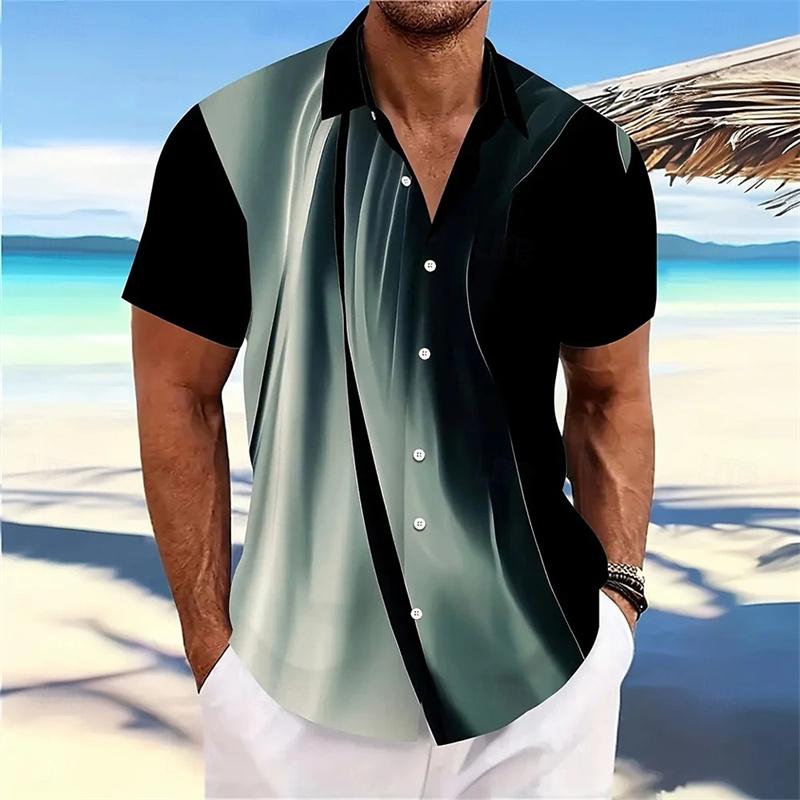 Men's Summer Color-Blocked Short-Sleeve Shirt, Stylish Design, Outdoor Casual Vacation Men's Shirt, Comfortable and Soft Fabric
