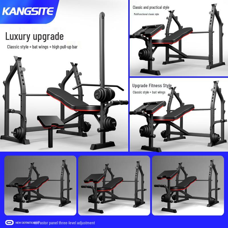 Multifunctional Folding Bench Press Rack & Barbell Set for Home Fitness