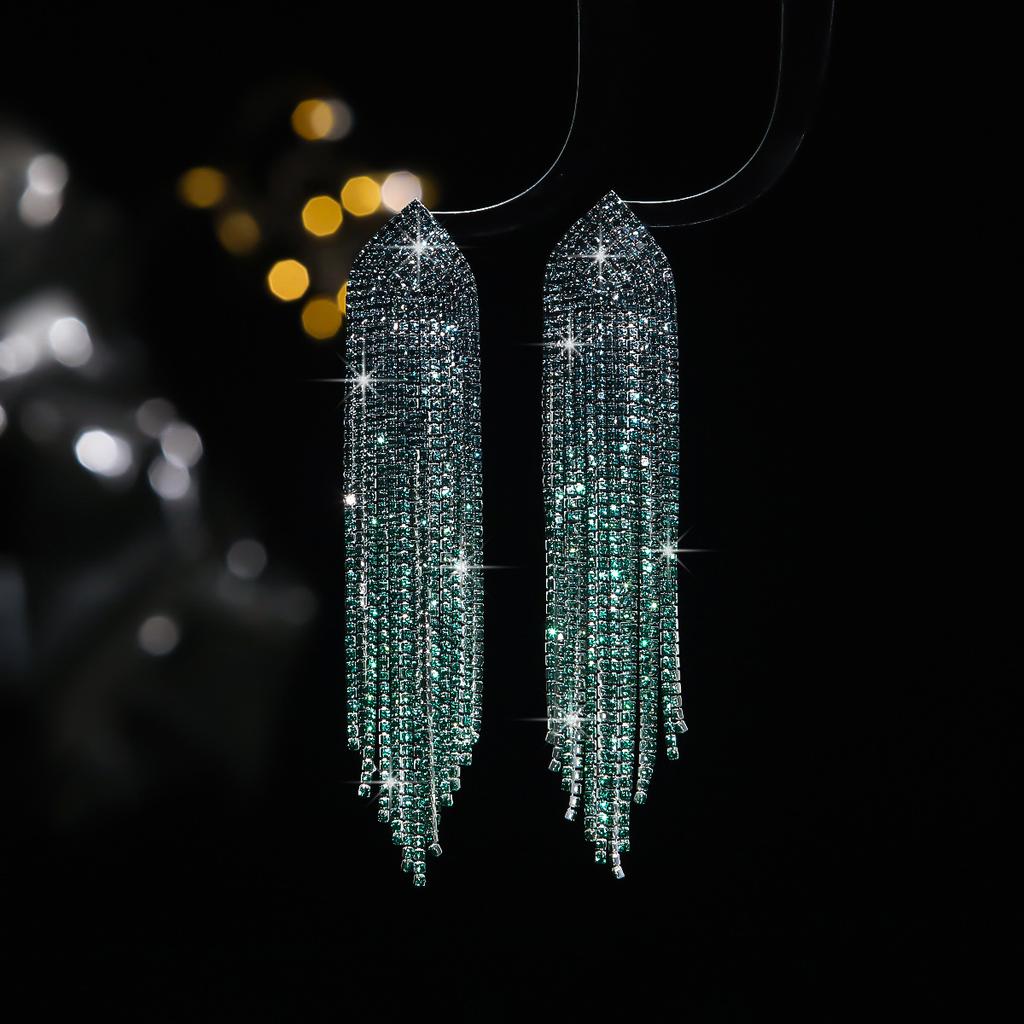 Beliebter Schmuck Luxus glänzender Strass lange Fransenohrringe