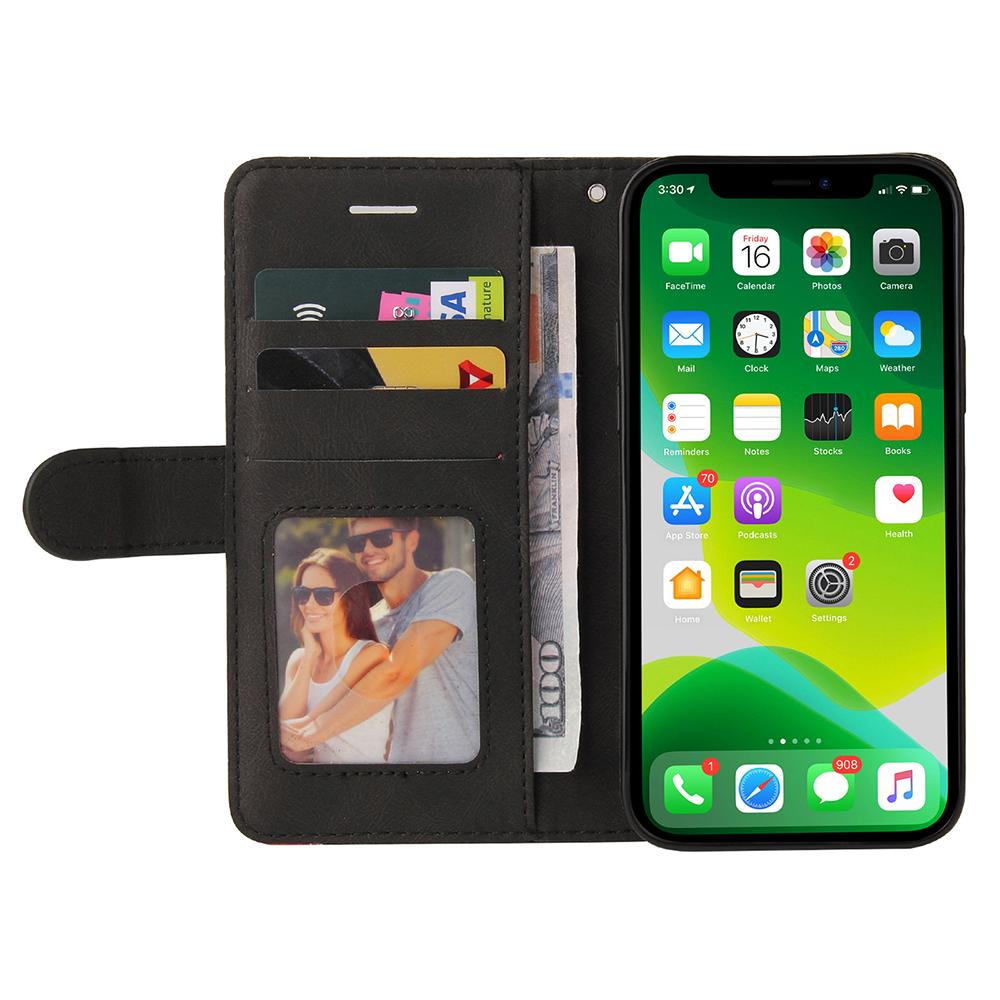 For iPhone 15 Leather Case Wallet Stand Color Splicing Phone Cover