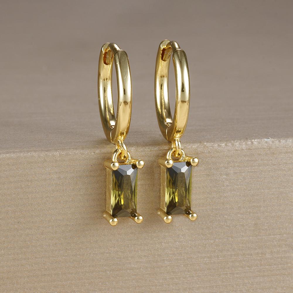 2PCS Stainless Steel December Birthday Stone Square Hanging Earrings Cubic Zirconia Chain Flower Dangle Earring Piercing Jewelry