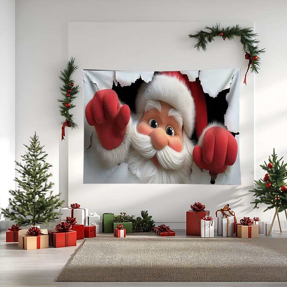 Santa Claus Break Through Wall Garage Door Banner Merry Christmas Yard Party Holiday Outdoor Large Banner Decor Hanging Backdrop