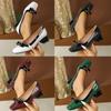 25DX Women's European-American Patent Leather High Heels - Shallow Mouth Floral Pattern, Square Toe, Chunky Heel, Plus Size 43