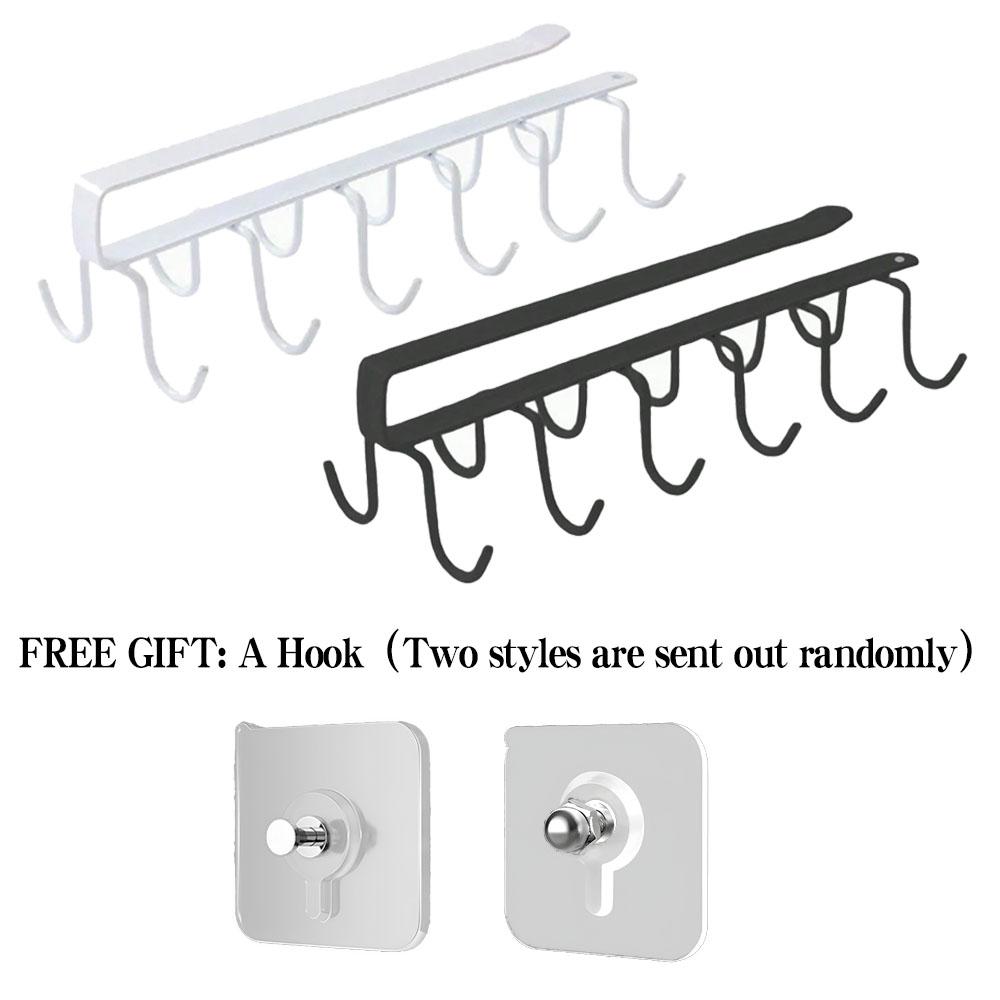 Metal Double Row Cup Hook Rack - Easy To Install, No Drilling Required, Space Saving Wall Mount For Kitchen And Home Organizatio