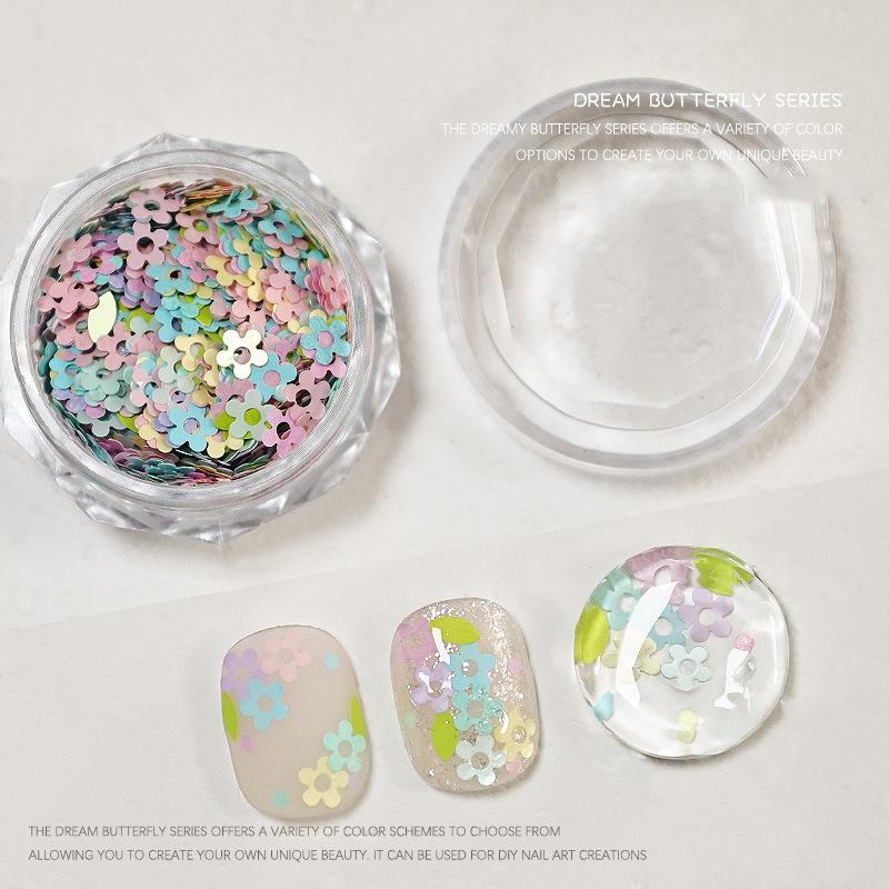 

1 банка полых цветов, блестки для нейл-арта, мини-блестящие хлопья, пайетки для ногтей, украшение для нейл-арта, шармы для кончиков маникюра для женщин