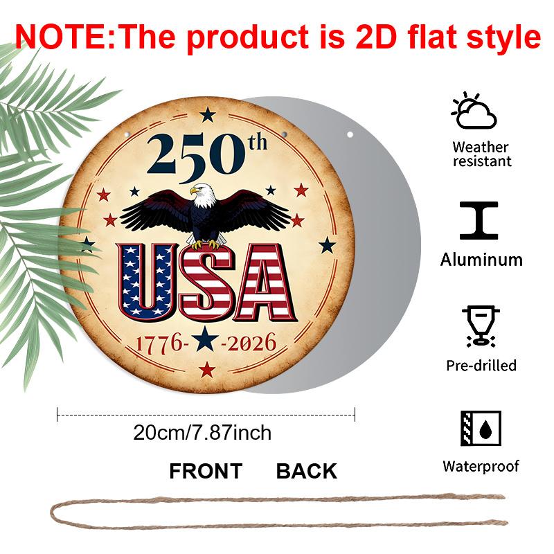 2D Flat1pc Aluminum Independence Day-Themed Wall Decor 7.87 Inches X 7.87 Inches Celebrating the 250th Anniversary Patriotic Decor Suitable for