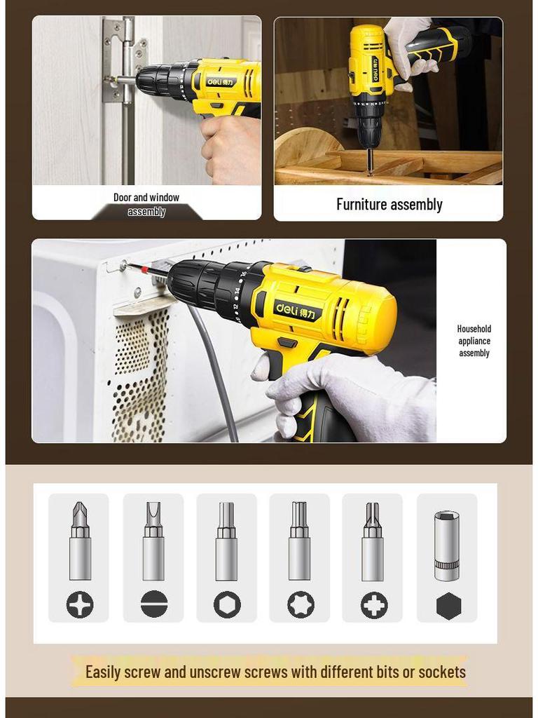 Deli 12V Multi-Functional Cordless Drill & Electric Screwdriver