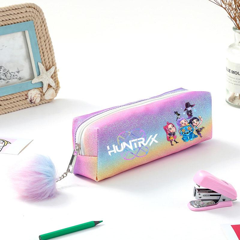 Demon Hunter Squad Rainbow Glitter Pencil Case - Shiny Student Stationery Organizer