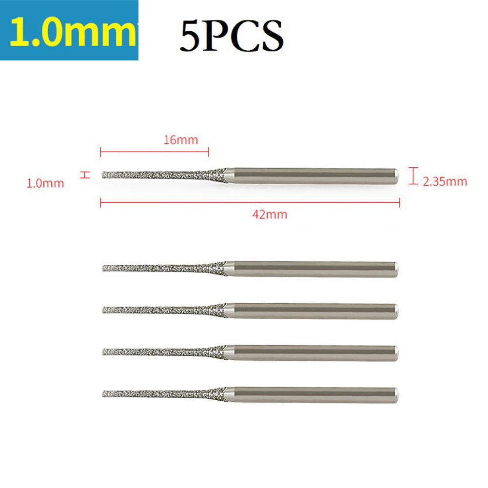5 PCS 0.8-2.5mm Diamond Coated Drill Bits 2.35mm Shank For Glass Jade Amber Glass Diamond Punching Needle