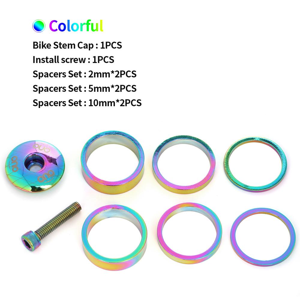 OUO MTB Stem 35mm 50mm CNC Colorful Bicycle Handlebar Stem 31.8/35mm Bar Clamp Ultralight Aluminum Mountain Bike Stem Riser 0 rainbow cap kit