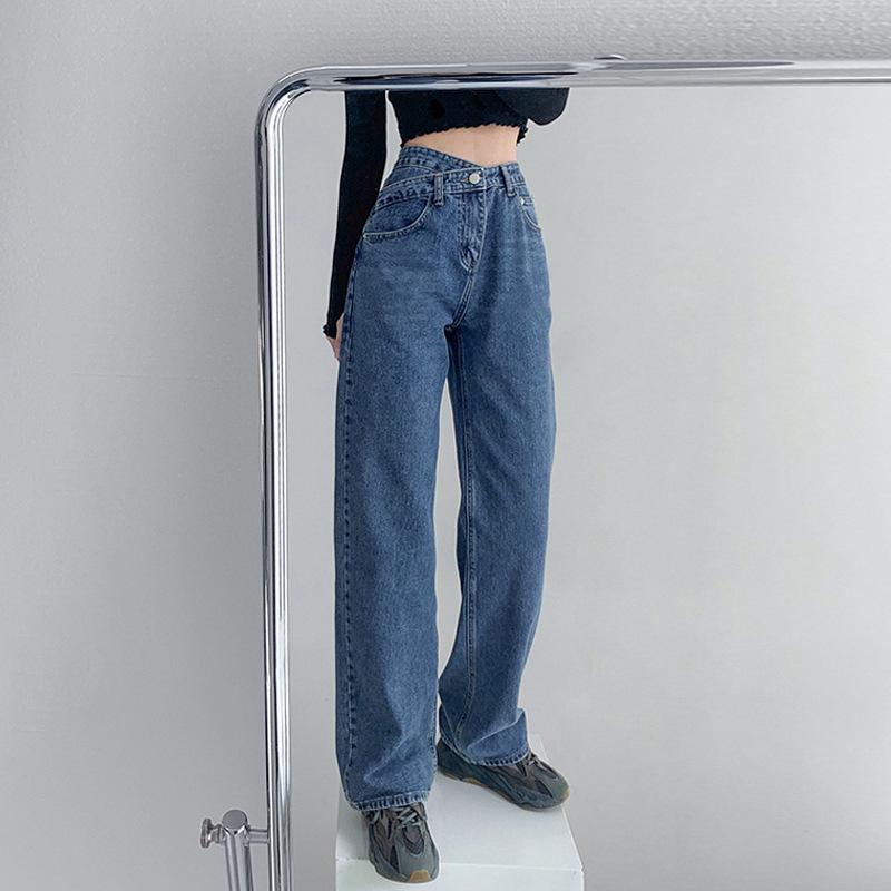 

Женские летние джинсы 2022 года с высокой талией, прямые, свободные, узкие, с перекрестной талией, тонкие, широкие, длиной до пола 2XL